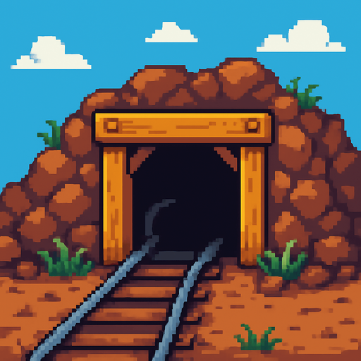 entrada a una mina pixelart.
In-Game asset.  2d.  High contrast.  No shadows