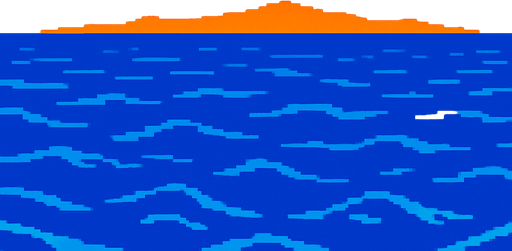 Above water ocean background showing clear sky with gradient and land far away against the horizon. Minimal detail.  80s arcade machine graphics..
In-Game asset.  2d.  High contrast.  No shadows
