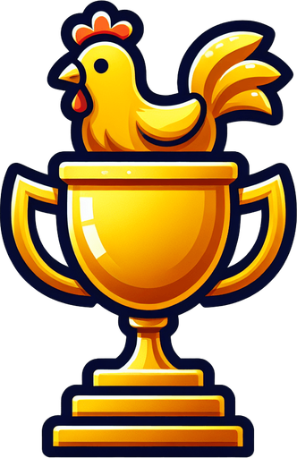 Golden chicken trophy.
Single Game Texture.  In-Game asset.  2d.  Blank background.  High contrast.  No shadows