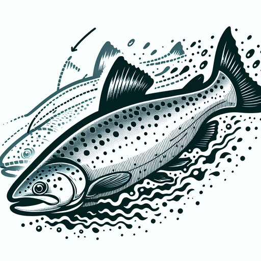 A swimming salmon.
Single Game Texture. In-Game asset. 2d. Blank background. High contrast. No shadows.