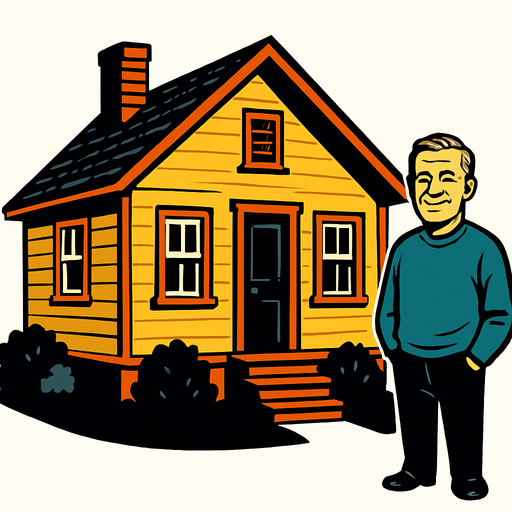 A realistic house with owner.
In-Game asset.  2d.  High contrast.  No shadows