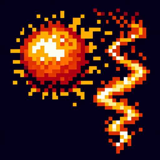 8 bit fireball
with a flame trail that goes down.
Single Game Texture. In-Game asset. 2d. Blank background.. No shadows.