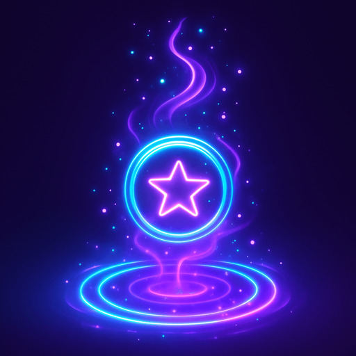 Neon cyberpunk button icon magic spell effect 3d hologram