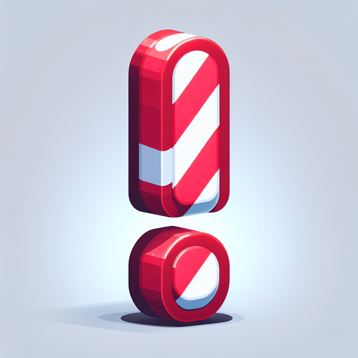 exclamation mark in the shape of a candy cane Single Game Texture. In-Game asset. 2d. Blank background. High contrast. No shadows.