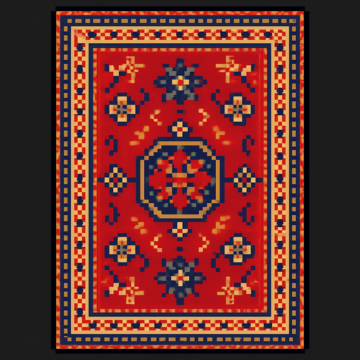 Create carpet from Iran with pixel art.
In-Game asset.  2d.  High contrast.  No shadows