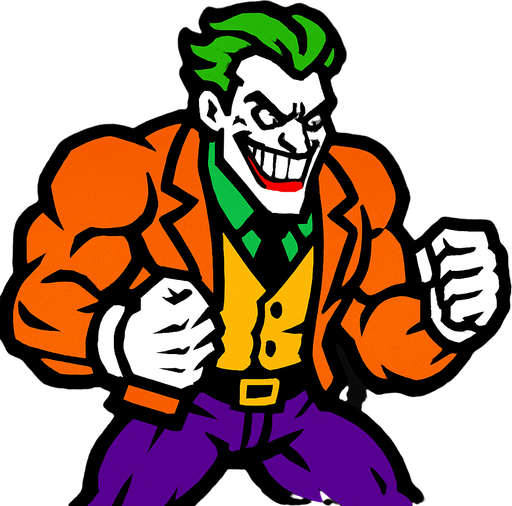 Mad strong person like the joker 2d game.
In-Game asset.  2d.  High contrast.  No shadows