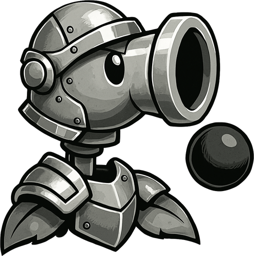 Make a peashooter that with gray armor and looks like it shoot cannon balls.
In-Game asset.  2d.  High contrast.  No shadows