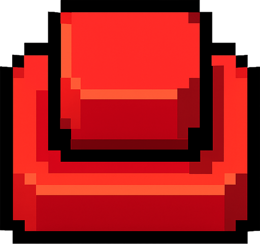 Kırmızı bir pixel art oyun tuşu.
In-Game asset.  2d.  High contrast.  No shadows