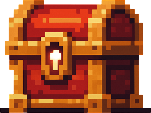 2d pixel kırmızı gizemli bir hazine sandığı.
In-Game asset.  2d.  High contrast.  No shadows