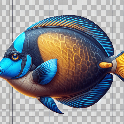 A realistic tangfish.
Single Game Texture. In-Game asset. 2d. Blank background. High contrast. No shadows.