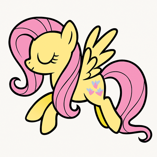 Fluttershy, flying position, 2D, side view.
In-Game asset.  2d.  High contrast.  No shadows