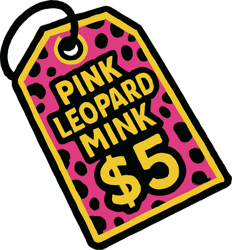 price tag that says pink leopard mink $5.
In-Game asset.  2d.  High contrast.  No shadows