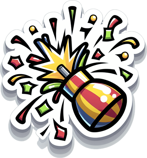 confetti popper.
Single Game Texture. In-Game asset. 2d. Blank background. High contrast. No shadows.