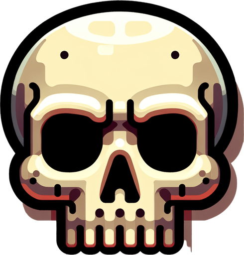 a skull. cartoon.
Single Game Texture.  In-Game asset.  2d.  Blank background.  High contrast.  No shadows