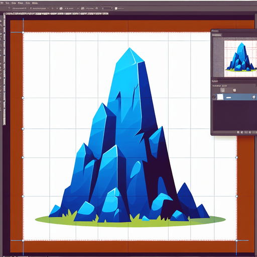A peaked blue rock. Cartoon style..
Single Game Texture.  In-Game asset.  2d.  Blank background.  High contrast.  No shadows