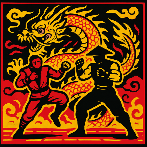 Çin temalı ejderhalı bir arka plan moral kombat benzeri resim olsun.
In-Game asset.  2d.  High contrast.  No shadows