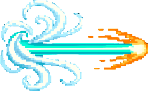 bir rüzgar gibi bir şey retro oyunlardaki vurma efekti gibi olsun lazer ile rüzgarın karışımı birşey.
In-Game asset.  2d.  High contrast.  No shadows