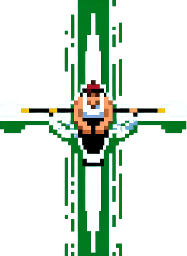 8 bit pixelatef olympic rowing canoe paddler, seen directly from above. gta 2 bird-eye perspective.
Single Game Texture. In-Game asset. 2d. Blank background. High contrast. No shadows.