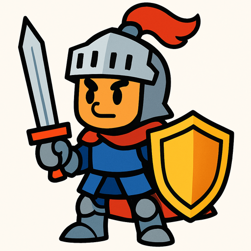 Has un caballero estilo cartoon.
In-Game asset.  2d.  High contrast.  No shadows