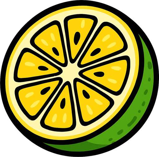 Limon Circular Cortado por la mitad.
In-Game asset.  2d.  High contrast.  No shadows. Cartoon.