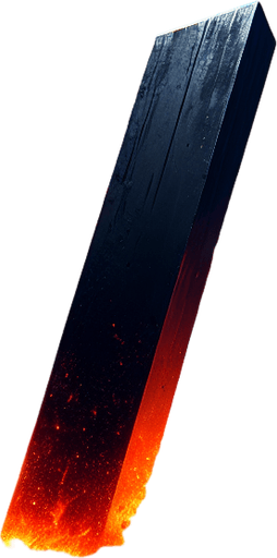 fire explode with piece of black steel.
Single Game Texture.  In-Game asset.  2d.  Blank background.  High contrast.  No shadows