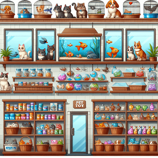 Pet store.
Single Game Texture.  In-Game asset.  2d.  Blank background.  High contrast.  No shadows