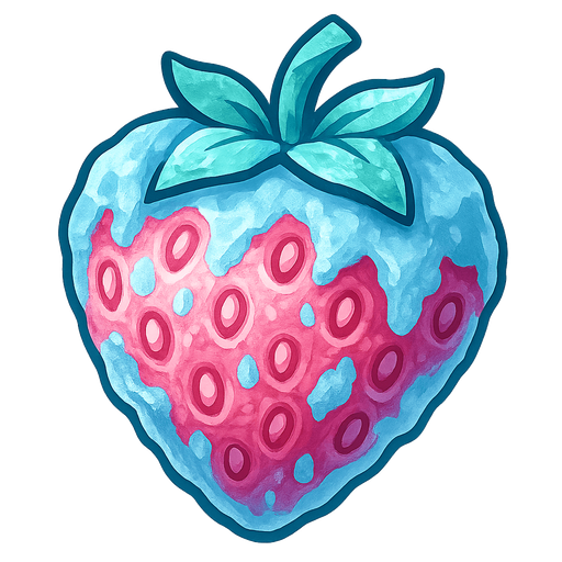 Frozen strawberry.
Single Game Texture.  In-Game asset.  2d.  Blank background.  High contrast.  No shadows