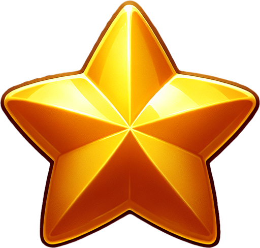 Vibrant cartoon candy gold star.
Game asset. 2d. Blank background. High contrast. No shadows.