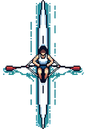 8 bit pixelatef olympic rowing canoe paddler, seen directly from above. gta 2 bird-eye perspective.
Single Game Texture. In-Game asset. 2d. Blank background. High contrast. No shadows.
