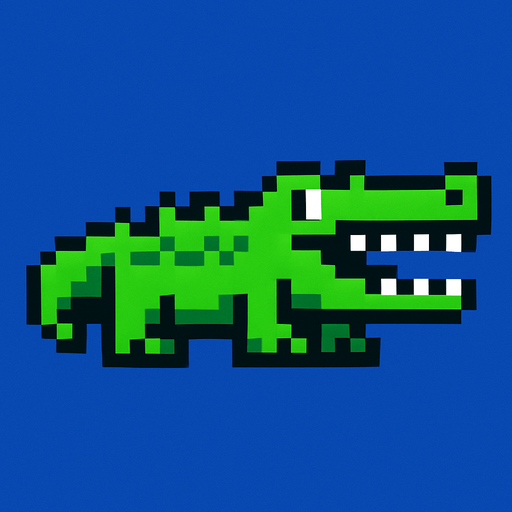 Crocodile pixel.
In-Game asset.  2d.  High contrast.  No shadows