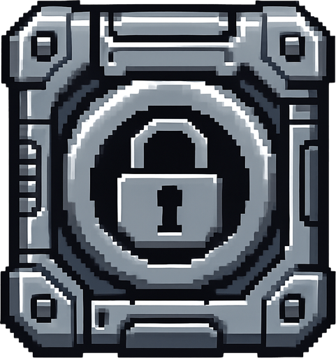sci-fi metallic lock, pixel art.
In-Game asset.  2d.  High contrast.  No shadows