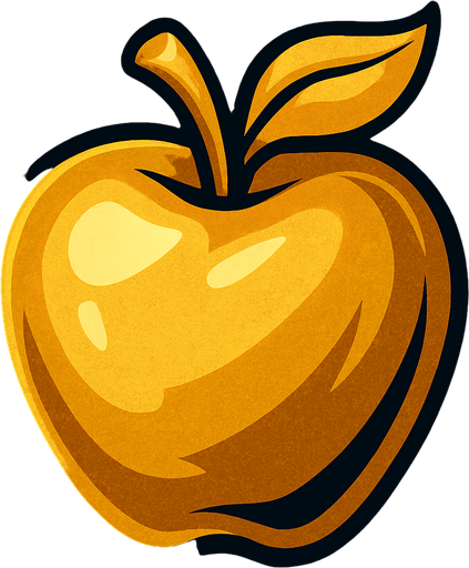 altın bir elma.
In-Game asset.  2d.  High contrast.  No shadows