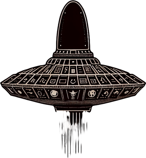 alien spaceship heading down.
Single Game Texture. In-Game asset. 2d. Blank background. High contrast. No shadows.