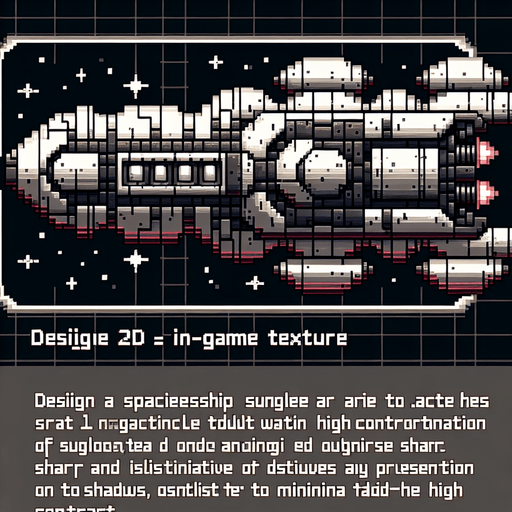 A spaceship, pixelated Single Game Texture. In-Game asset. 2d. Blank background. High contrast. No shadows.