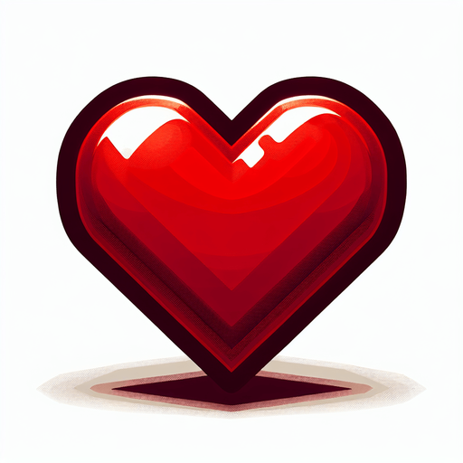 Simple red heart.
Single Game Texture.  In-Game asset.  2d.  Blank background.  High contrast.  No shadows