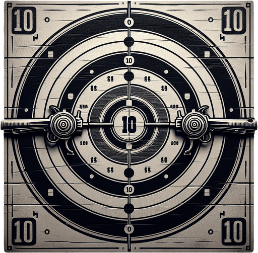 western shooting target with 10 written on it..
Single Game Texture. In-Game asset. 2d. Blank background. High contrast. No shadows.