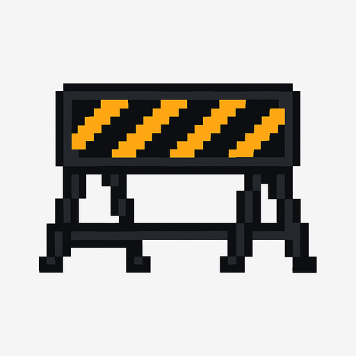 a black barricade with yellow lines on it but pixel art style
. No background. Transparent background. Blank background. No shadows. 2d. In-Game asset. flat