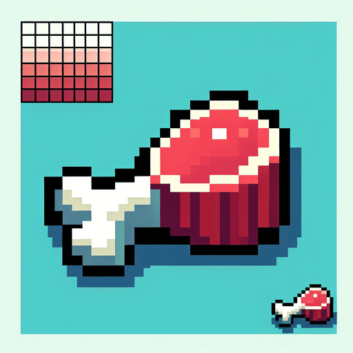 Meat on the bone. Dot picture. Single Game Texture. In-Game asset. 2d. Blank background. High contrast. No shadows.