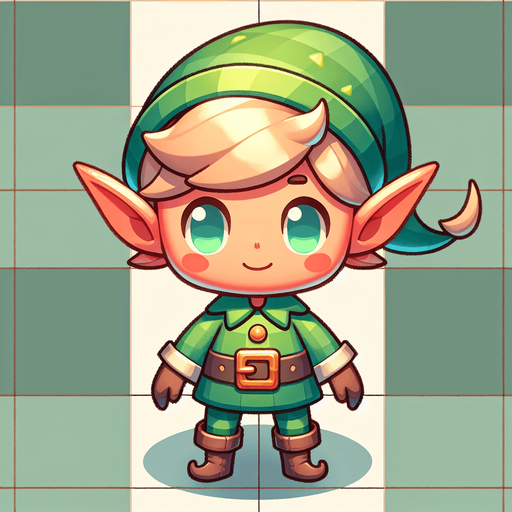 a cute elf Single Game Texture. In-Game asset. 2d. Blank background. High contrast. No shadows.