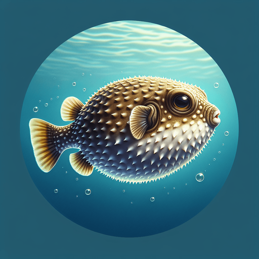 A realistic pufferfish swiming to the right.
Single Game Texture. In-Game asset. 2d. Blank background. High contrast. No shadows.