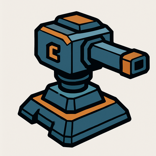 Crea una torreta.
In-Game asset.  2d.  High contrast.  No shadows