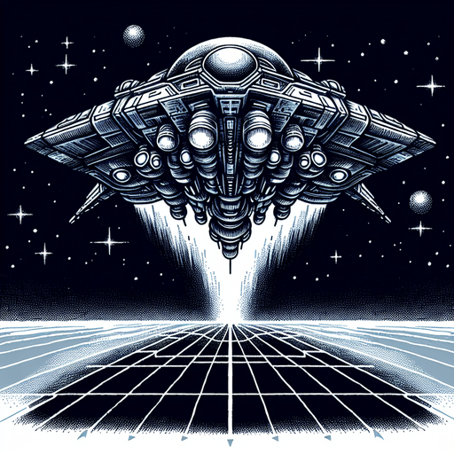 alien spaceship heading down.
Single Game Texture. In-Game asset. 2d. Blank background. High contrast. No shadows.