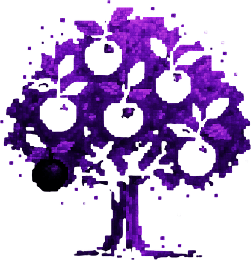 fruits are black with purple leaves and particles around them