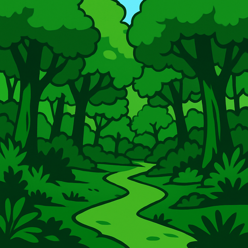 yeşil ormanlık alan.
In-Game asset.  2d.  High contrast.  No shadows