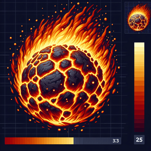 Метеорит объятый пламенем, без фона.
Single Game Texture. In-Game asset. 2d. Blank background. High contrast. No shadows.