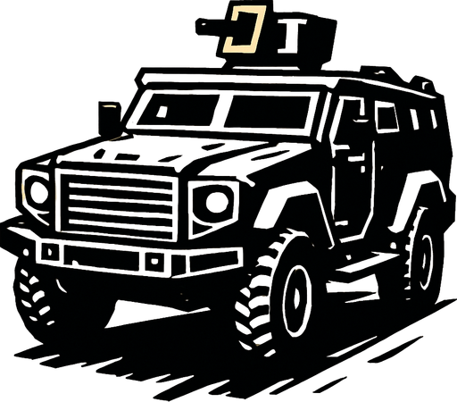 ZIRHLI ARAÇ ARKA SOL ÇAPRAZ ŞEKİLDE İLERLİYOR ÖNDEN GÖRÜNTÜ.
In-Game asset.  2d.  High contrast.  No shadows