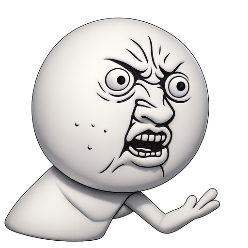 Head of white y u no meme. face shaped as a marble shaped face made in blender 3D. 
In-Game asset.  2d.  High contrast.  No shadows