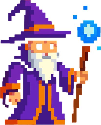 piksel büyücü.
In-Game asset.  2d.  High contrast.  No shadows