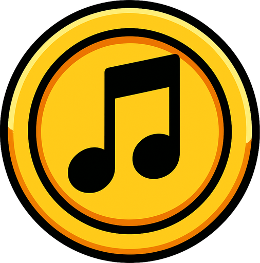 MÜZİK NOTASI ŞEKLİNDE BİR COİN TARZI BİR ŞEY.
In-Game asset.  2d.  High contrast.  No shadows