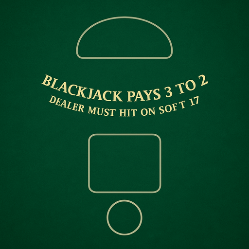 "Crea un asset de fondo para la mesa de Blackjack de un casino virtual, diseñada específicamente para un solo jugador.

Características visuales:

Material: Debe ser un fieltro de casino de alta calidad. El color principal debe ser un verde esmeralda profundo y rico, con una textura sutil que simule el fieltro real (sin ser demasiado ruidosa o distractora).

Diseño de la Mesa: Incluye las líneas y marcadores clásicos de una mesa de Blackjack, adaptada para un único jugador:

Un arco o semicírculo claro para la posición del crupier, ubicado en la parte superior de la mesa.

Una única área claramente definida para la posición del jugador, ubicada frente a la posición del crupier. Esta posición debe tener un círculo para la apuesta.

Un área designada para las cartas del crupier.

Si es posible, incluye un texto sutil y elegante en dorado o blanco que indique las reglas básicas del Blackjack, como "BLACKJACK PAYS 3 TO 2" y "DEALER MUST HIT ON SOFT 17" (o las reglas que prefiera.
In-Game asset.  2d.  High contrast.  No shadows